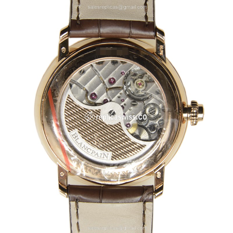 Blancpain Villeret Replica - Automatic - 18kt Rose Gold - White Dial - Brown Alligator Strap - View 3