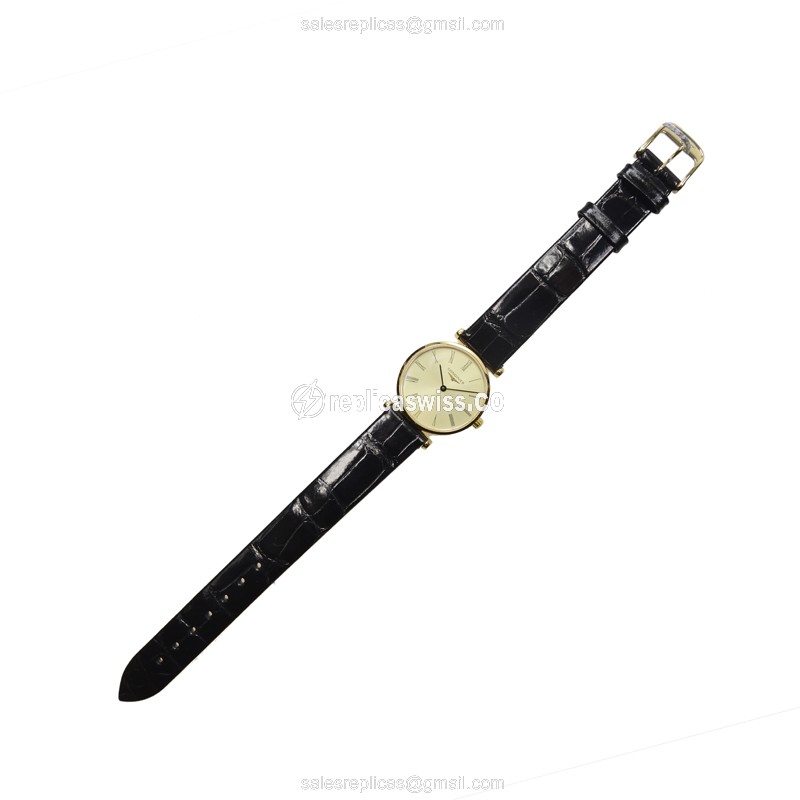 Longines LA GRANDE Replica - Quartz - 18kt Yellow Gold - Gold Dial - Black Alligator Strap - View 2