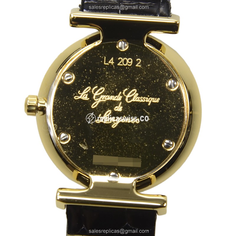 Longines LA GRANDE Replica - Quartz - 18kt Yellow Gold - Gold Dial - Black Alligator Strap - View 3