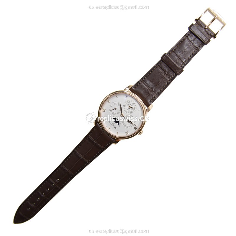 Blancpain Villeret 6057-3642-55A - Auto 18kt Rose Gold - White Dial - Alligator Black Buckle - View 2