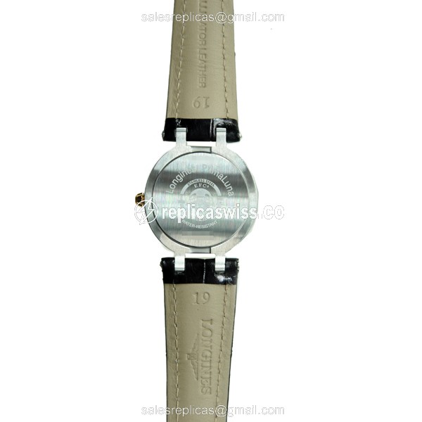 Longines PRIMA LUNA Replica - Quartz - 18kt Gold - Steel Case, Silver Dial - View 3