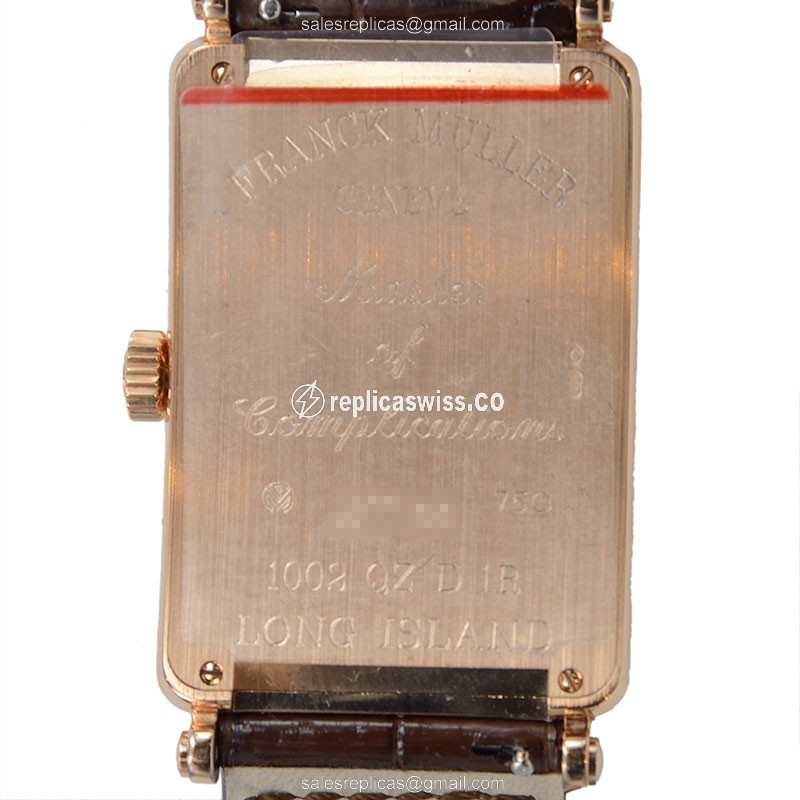 Franck Muller 1002 QZ D 1R Replica - Quartz - 18kt Rose Gold Case - Diamonds, Silver Dial, Alligator Brown Strap - View 3