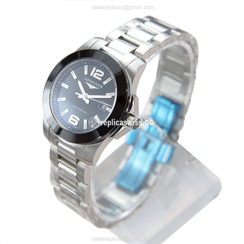 Longines CONQUEST Quartz - Black Dial - Steel Case - Silver Strap - Sapphire Crystal - View 3