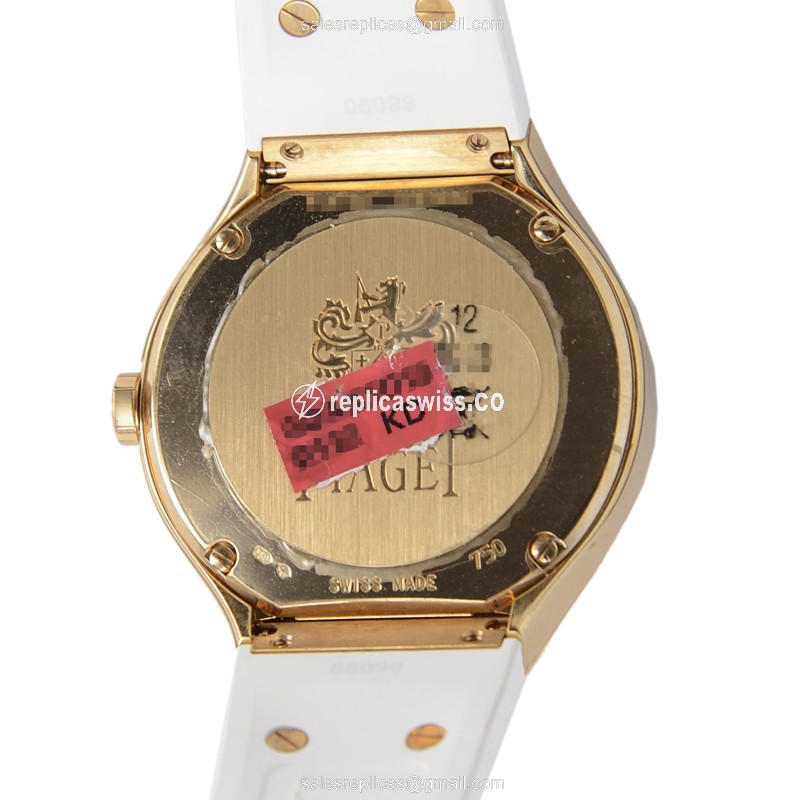 Piaget Polo Quartz 18kt Rose Gold - Diamonds - White Dial - Rubber Strap - View 3