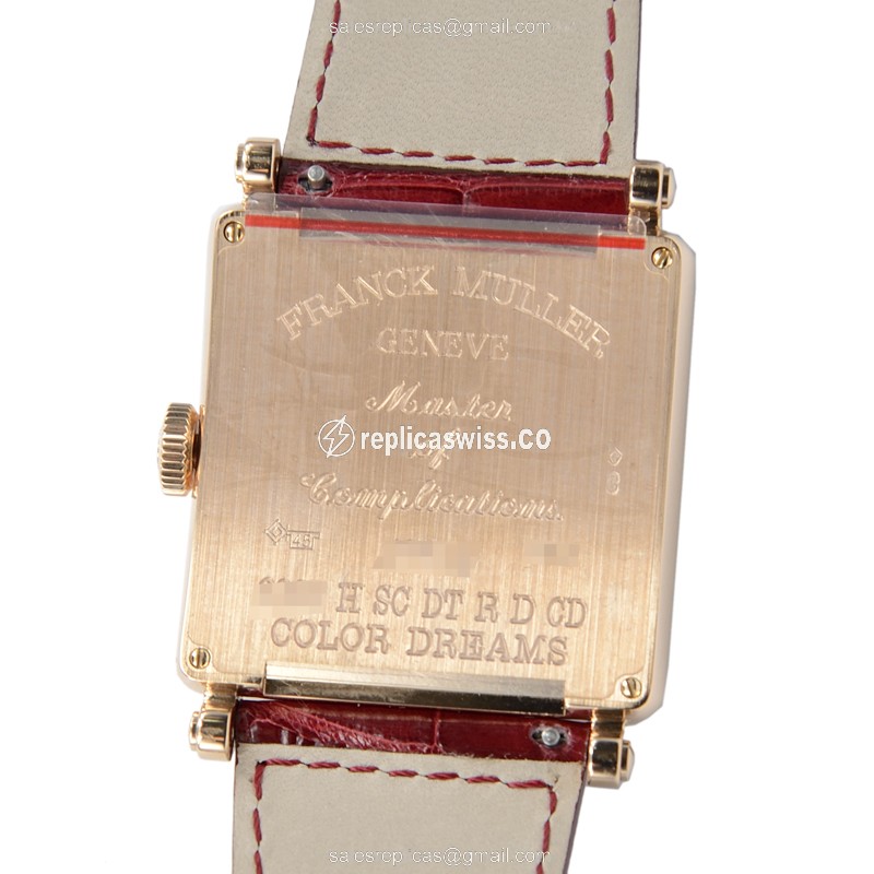 Franck Muller 6000 H SC DT R D COL DRM - Auto 18kt Rose Gold Diamonds - Gold Dial - Red Alligator Buckle - View 3