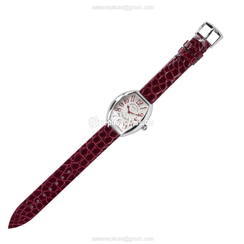 Franck Muller 5002 L QZ Heart - Quartz - Steel Case, Silver Dial, Red Alligator Strap - View 2