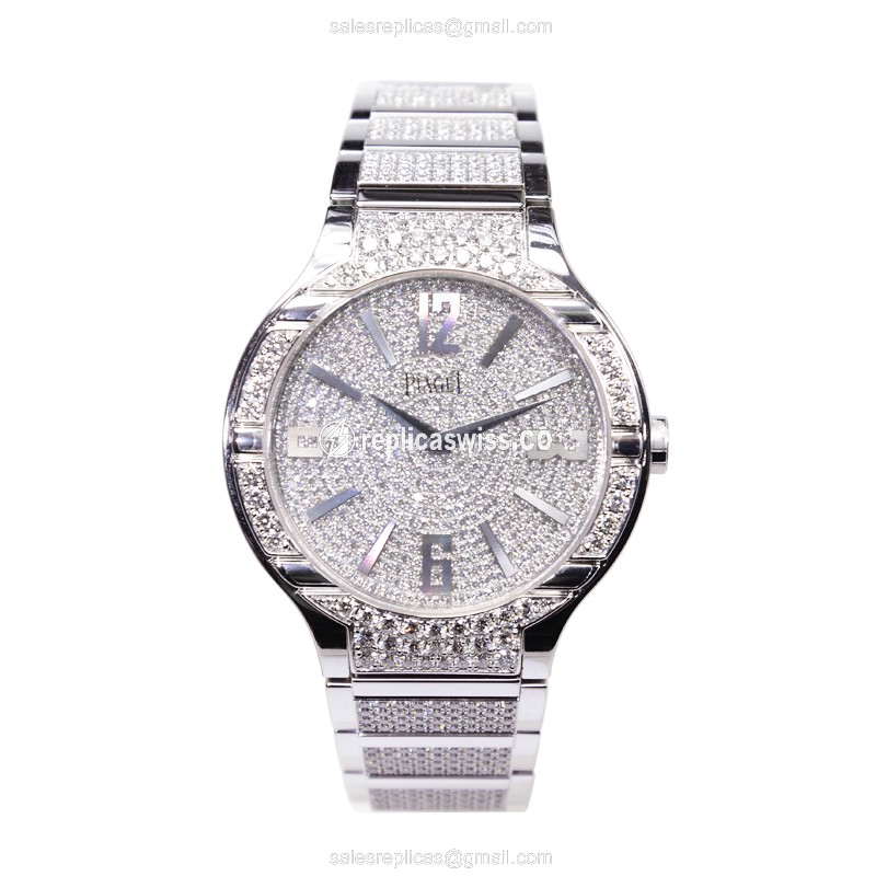 Piaget Polo Replica - Automatic - 18kt White Gold - Diamond - Silver Clasp - View 2