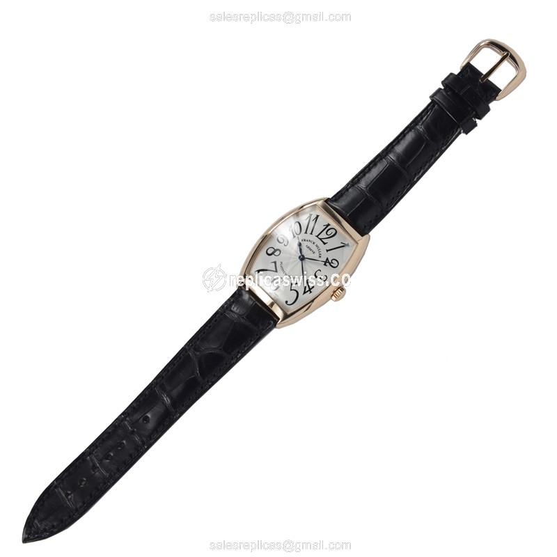 Franck Muller 6850 SC Curvex Replica - Automatic - 18kt Rose Gold - Silver Dial, Black Alligator Strap - View 2