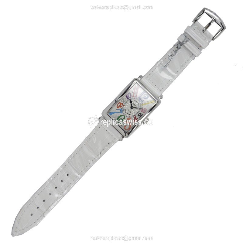 Franck Muller 952 QZ COL DR AC LONG ISLAND - Quartz - Steel Case - Silver Dial - White Alligator Strap - View 2