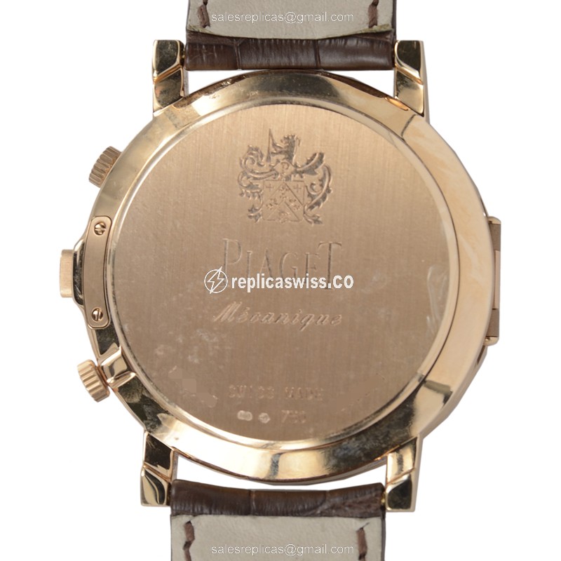 Piaget ALTIPLANO Replica - Manual Wind - 18kt Rose Gold - Silver Dial - Brown Alligator Strap - View 3