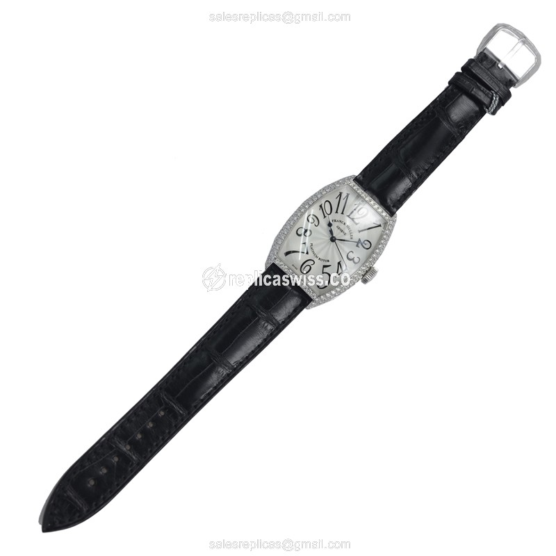 Franck Muller 5850 SC D Replica - Automatic - 18kt White Gold - Diamond - Silver Dial - Leather Strap - Black Buckle - View 2