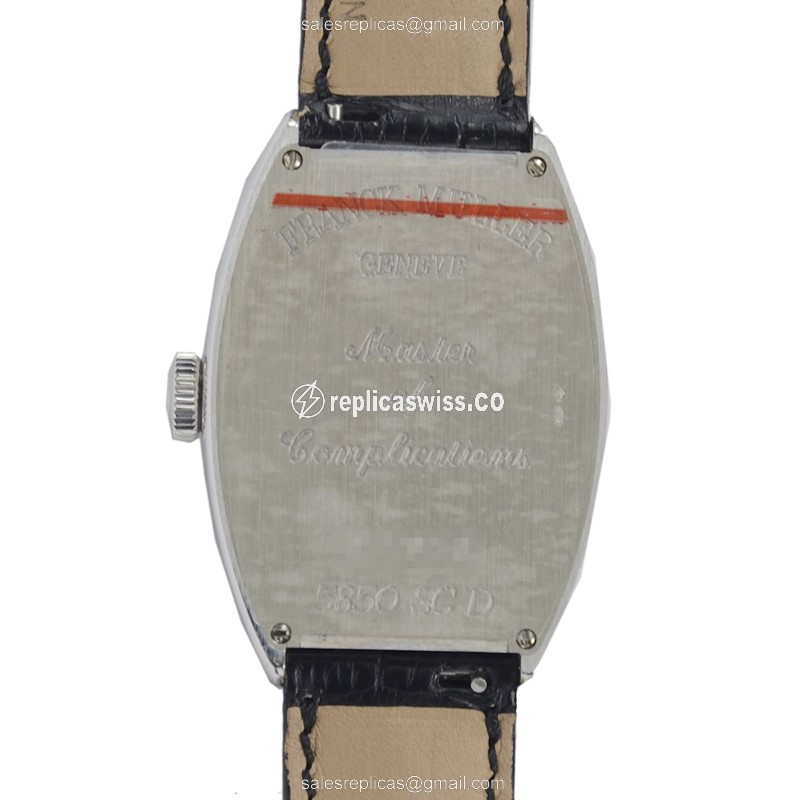 Franck Muller 5850 SC D Replica - Automatic - 18kt White Gold - Diamond - Silver Dial - Leather Strap - Black Buckle - View 3