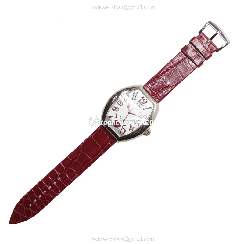 Franck Muller 5000 H SC C 6H Master Comp - Auto - White Gold - Silver Dial - Red Alligator Strap - View 2
