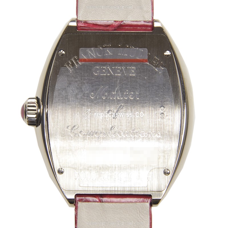 Franck Muller 5000 H SC C 6H Master Comp - Auto - White Gold - Silver Dial - Red Alligator Strap - View 3