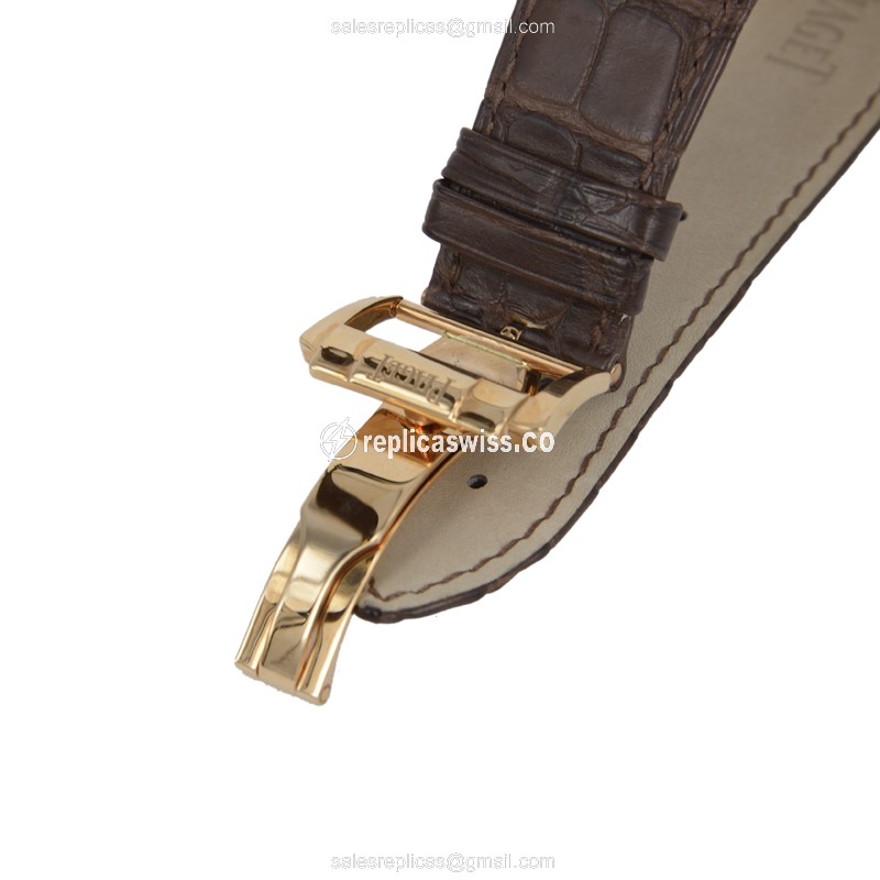 Piaget EMPERADOR Replica - Automatic - 18kt Rose Gold - Blue Dial - Brown Alligator Strap - View 3