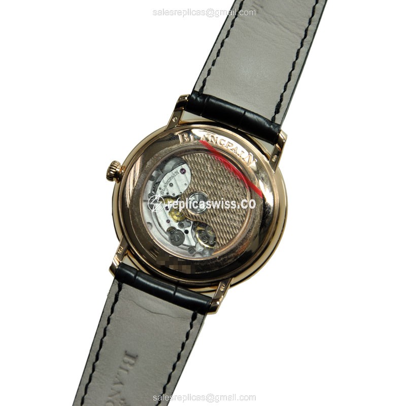 Blancpain Villeret Replica - Automatic - 18kt Rose Gold - Black Dial - Alligator Black - View 3
