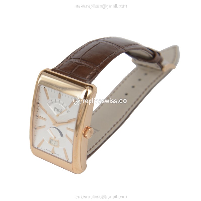 Piaget Black Tie Replica - Automatic 18kt Rose Gold - White Dial, Brown Alligator Strap - View 2