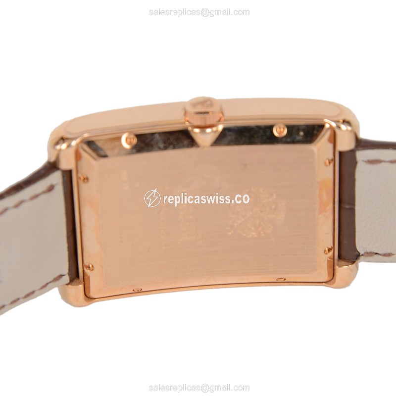 Piaget Black Tie Replica - Automatic 18kt Rose Gold - White Dial, Brown Alligator Strap - View 3