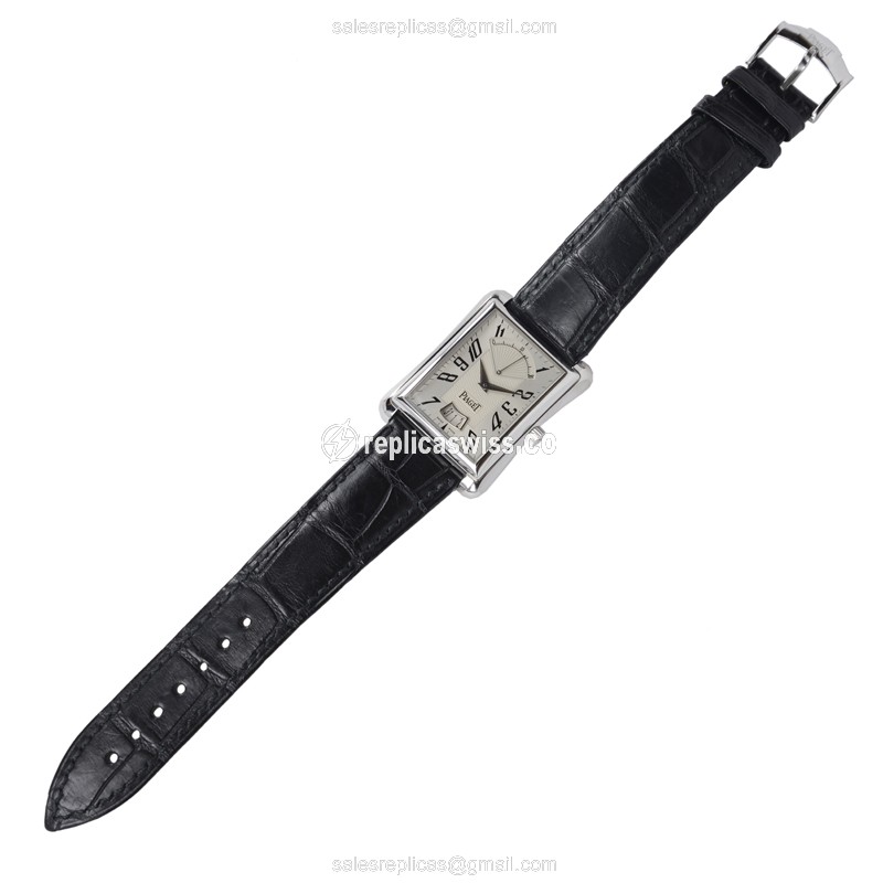 Piaget EMPERADOR Replica - Automatic - 18kt White Gold - White Dial - Black Alligator Strap - View 2