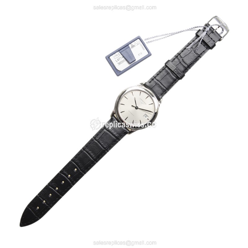 Longines Flagship L4.774.4.72.2 - Automatic Steel - Silver Dial on Black Alligator - View 2