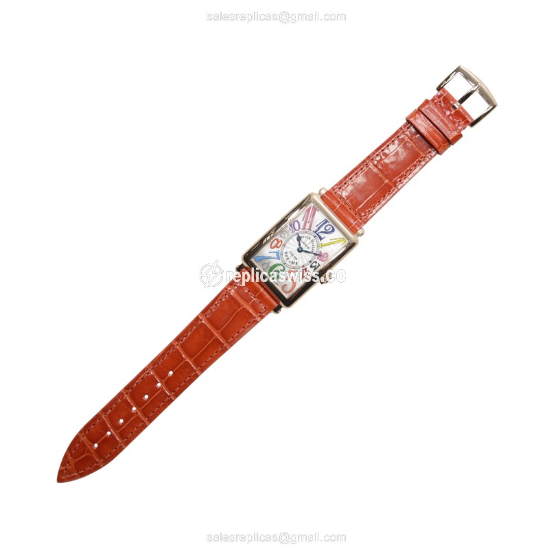 Franck Muller 952 QZ COL DR LONG ISLAND - Quartz - 18kt Rose Gold - Silver Dial - Orange Alligator Buckle - View 2