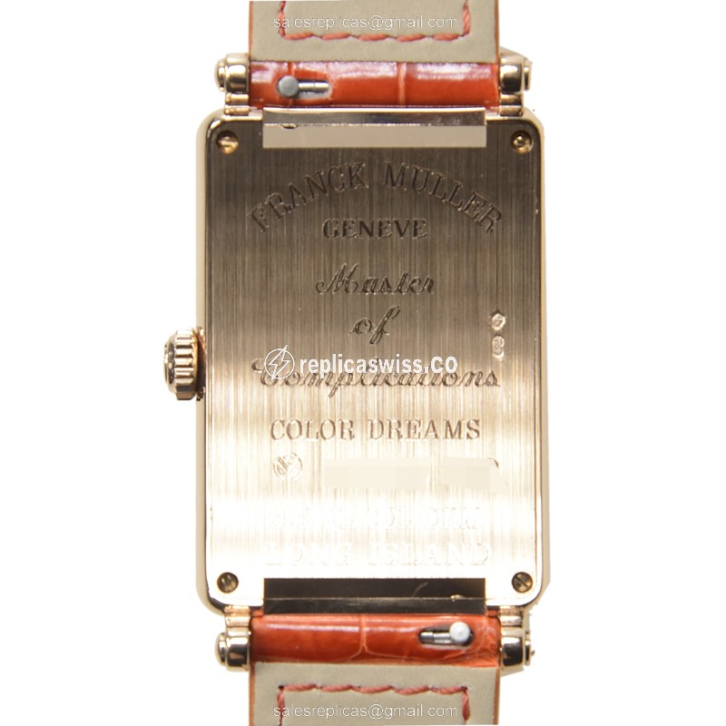 Franck Muller 952 QZ COL DR LONG ISLAND - Quartz - 18kt Rose Gold - Silver Dial - Orange Alligator Buckle - View 3