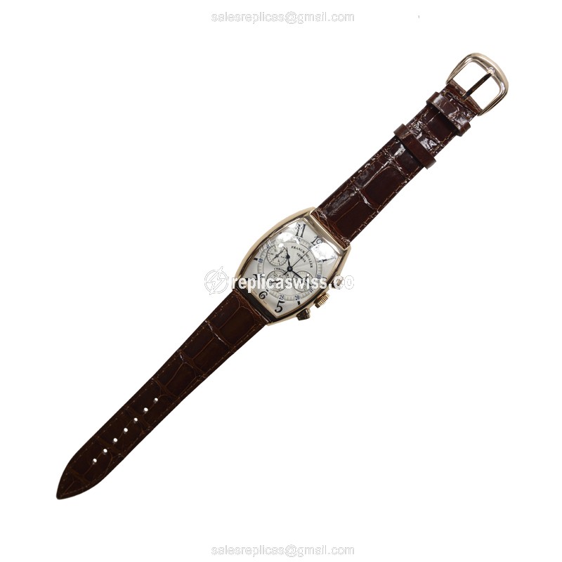 Franck Muller 6850 CC AT 5N Curvex Replica - Automatic - 18kt Rose Gold Case - Silver Dial - Brown Alligator Strap - View 2