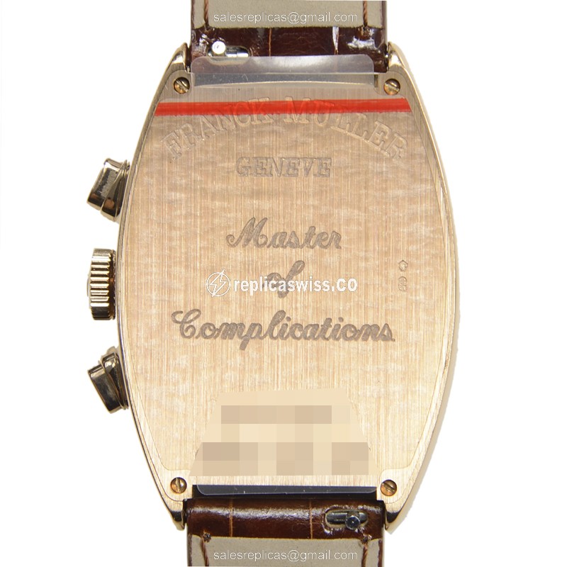 Franck Muller 6850 CC AT 5N Curvex Replica - Automatic - 18kt Rose Gold Case - Silver Dial - Brown Alligator Strap - View 3