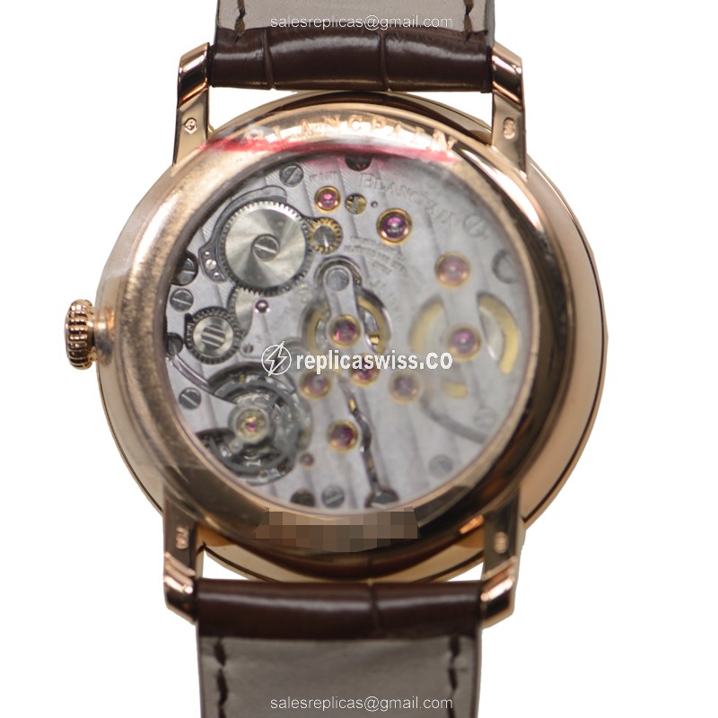 Blancpain Villeret 6613-3631-55B - Manual Wind - 18kt Rose Gold - White Dial - Brown Alligator Strap - View 3