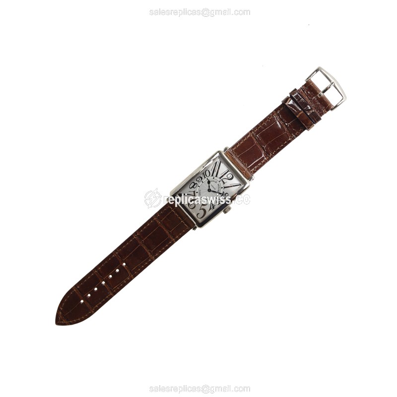 Franck Muller 1002 QZ Replica - Quartz - 18kt White Gold - Silver Dial - Buckle Clasp - Alligator Strap - View 2