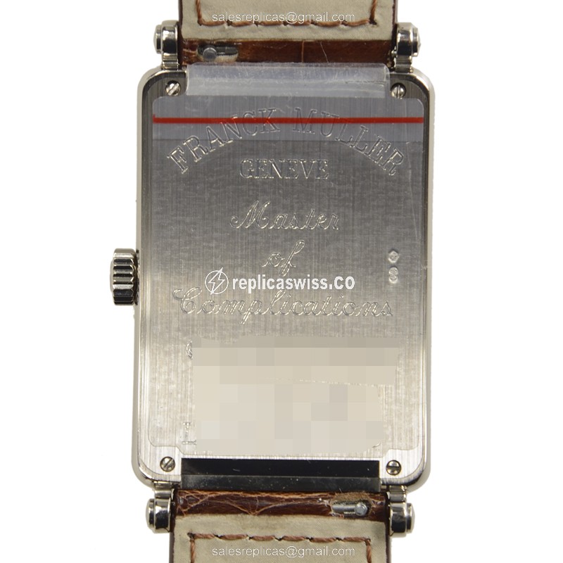 Franck Muller 1002 QZ Replica - Quartz - 18kt White Gold - Silver Dial - Buckle Clasp - Alligator Strap - View 3