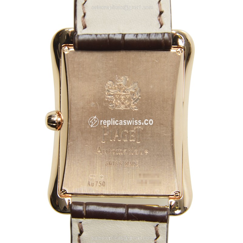 Piaget EMPERADOR Replica - Automatic - 18kt Rose Gold - Diamond Set - Silver Dial - Brown Alligator Strap - View 3