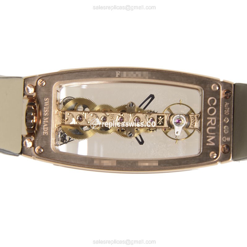 Corum Bridge Replica - Manual Wind - 18kt Rose Gold - Diamond Bezel - Black Alligator Strap - View 3