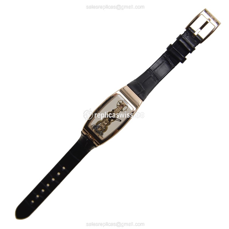 Corum Bridge 113.101.55-0001 Manual Wind 18kt Rose Gold - Skull Dial - Black Alligator Buckle - View 2