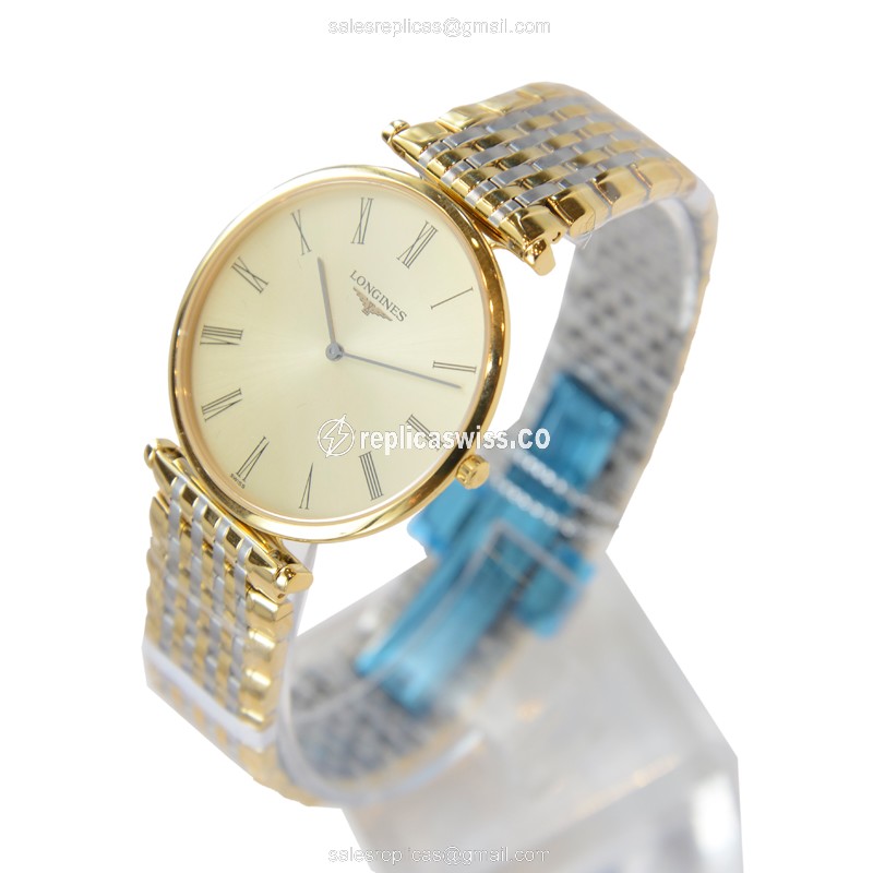 Longines LA GRANDE Quartz - PVD Gold Case - Gold Dial - Clasp - View 3
