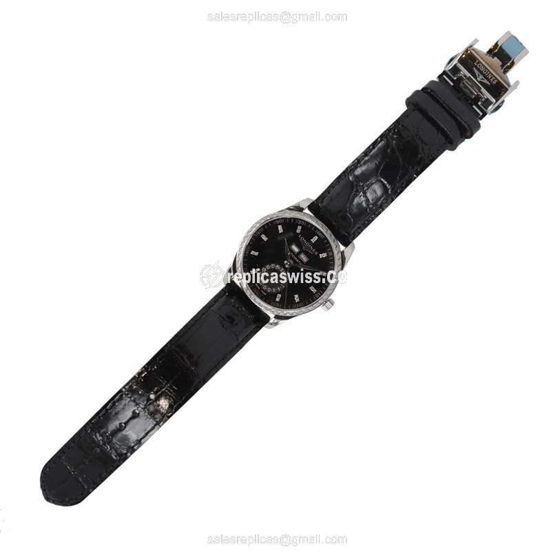 Longines L2.503.0.57.3 Replica | Automatic | Stainless Steel Case | Black Dial on Alligator Strap - View 2