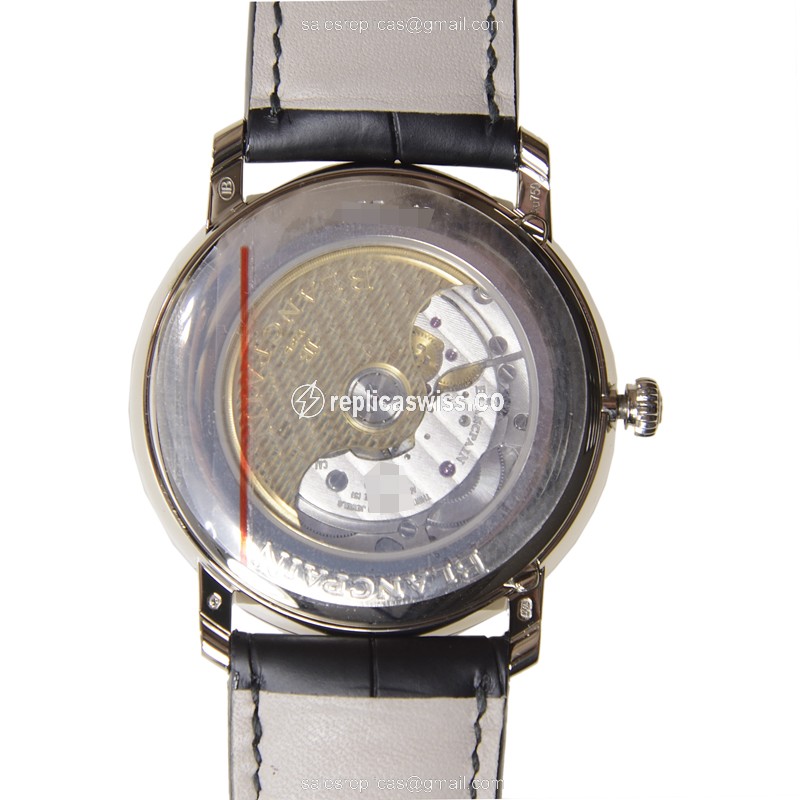 Blancpain Villeret 6670-1542-55B Replica - Automatic 18kt White Gold - White Dial - Black Alligator Strap - View 3