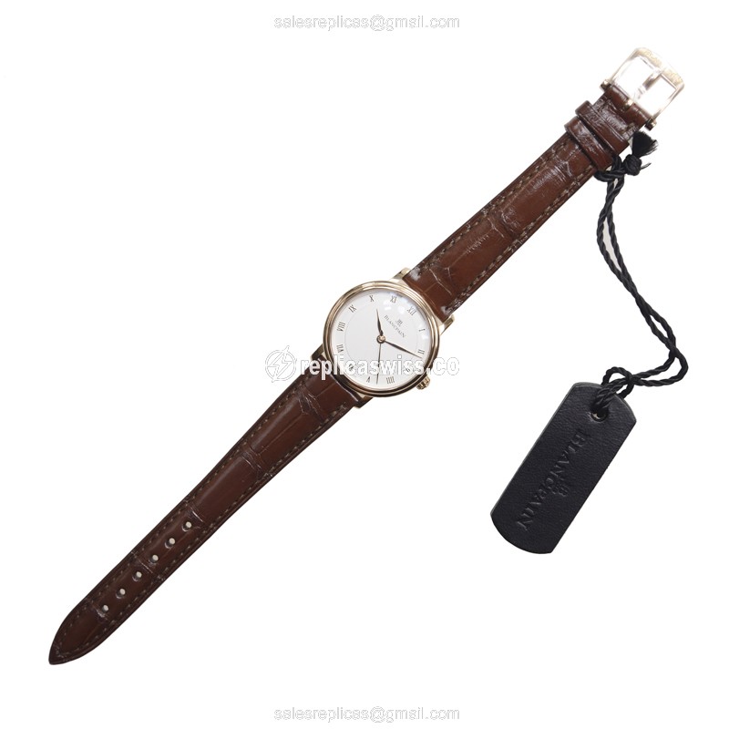 Blancpain Villeret 18kt Rose Gold Auto - White Dial, Brown Alligator - Buckle Clasp - View 2