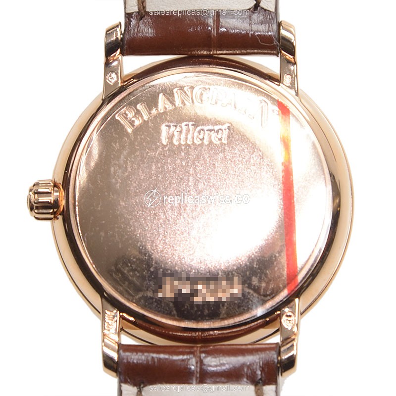 Blancpain Villeret 18kt Rose Gold Auto - White Dial, Brown Alligator - Buckle Clasp - View 3