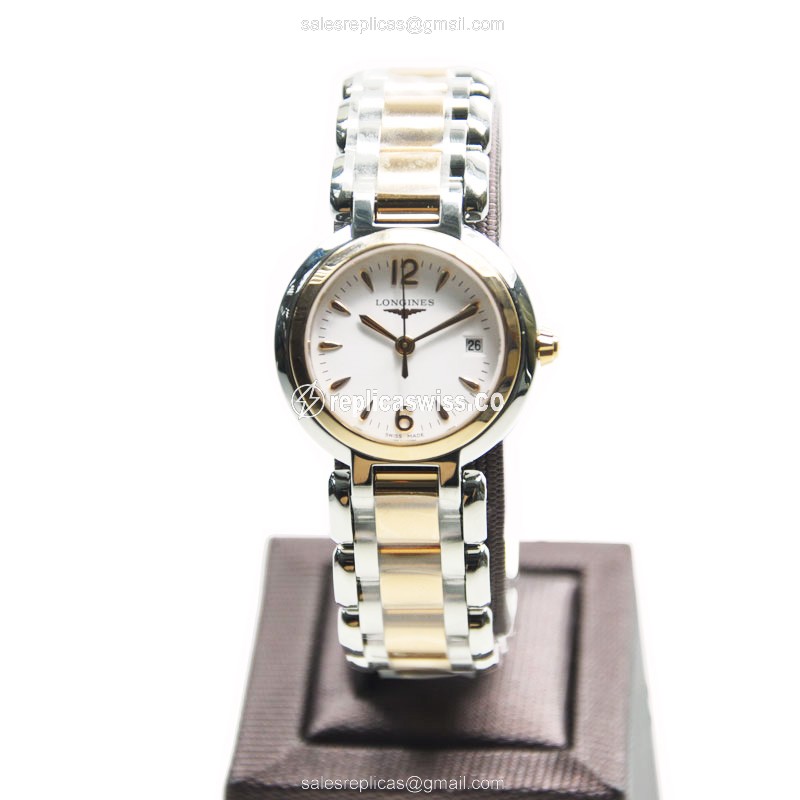 Longines Prima Luna Replica - Quartz - 18kt Rose & Steel - White Dial, Silver Clasp - View 2