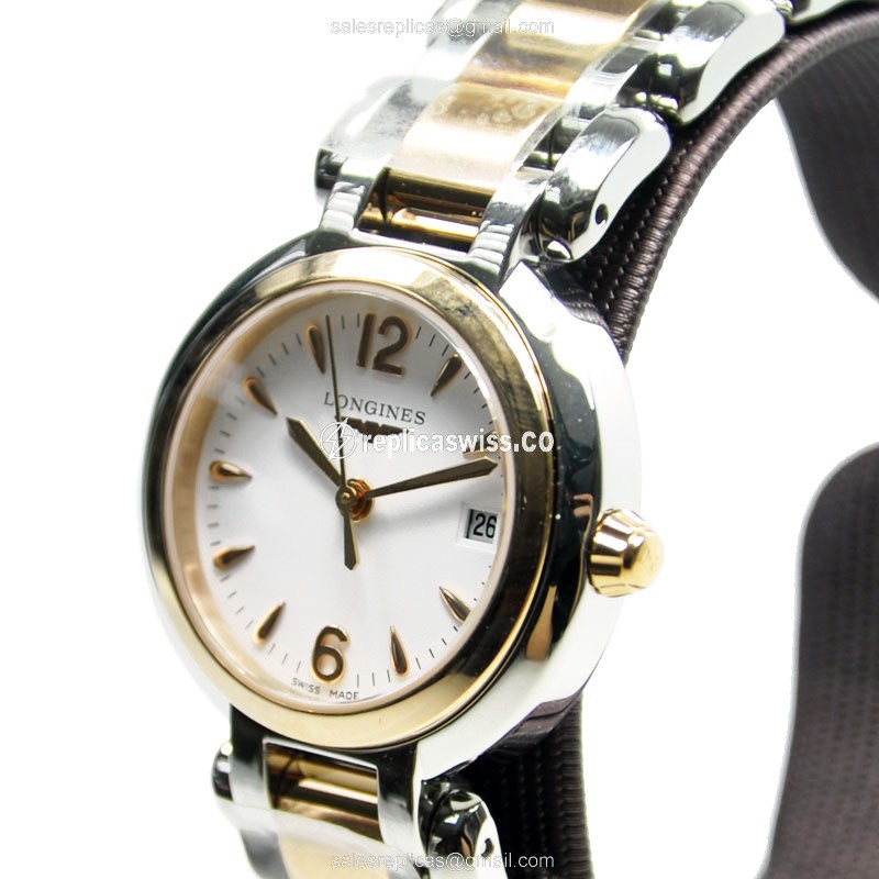 Longines Prima Luna Replica - Quartz - 18kt Rose & Steel - White Dial, Silver Clasp - View 3