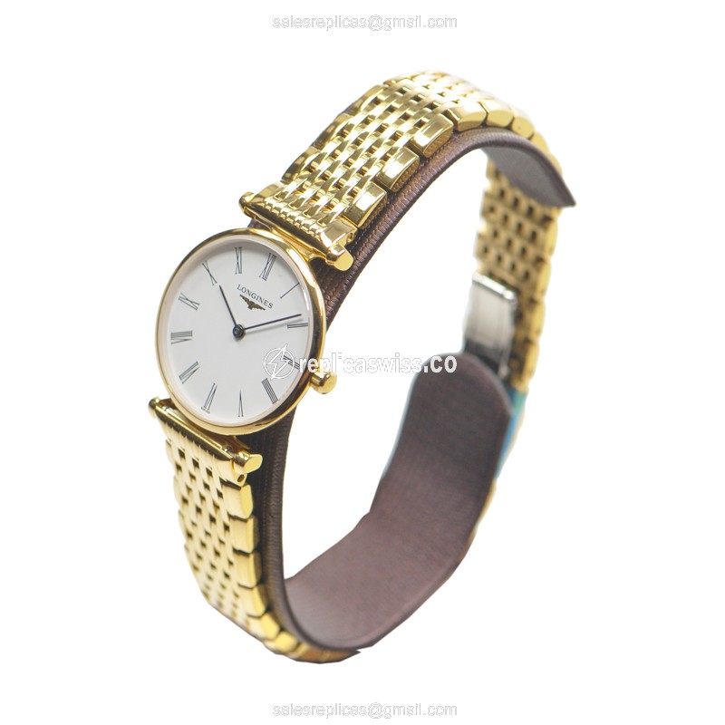Longines L4.209.2.11.8 Replica - Quartz - 18kt Yellow Gold - White Dial, Gold Clasp & Gold Strap - View 2