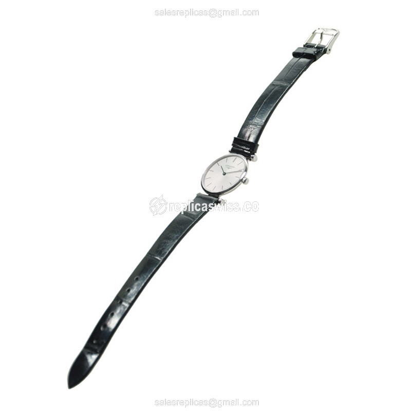 Longines LA GRANDE Quartz Replica - Steel Case - Silver Dial - Black Alligator Strap - Buckle Clasp - View 2