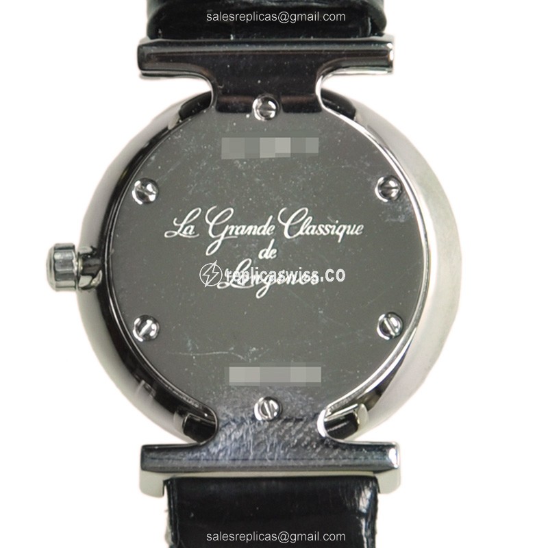 Longines LA GRANDE Quartz Replica - Steel Case - Silver Dial - Black Alligator Strap - Buckle Clasp - View 3