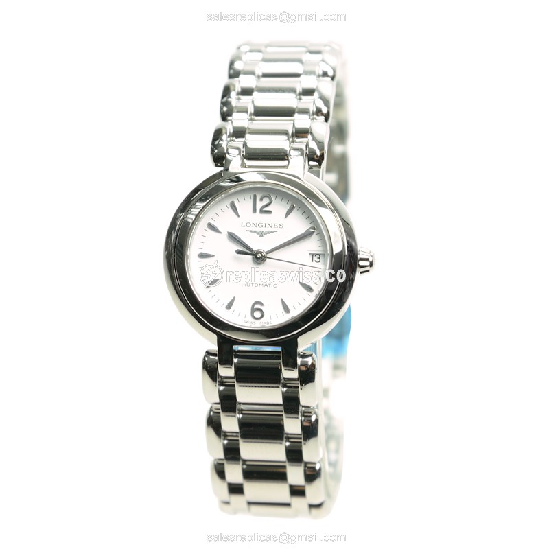 Longines Prima Luna Replica - Automatic - Steel Case, White Dial, Silver Clasp - View 2