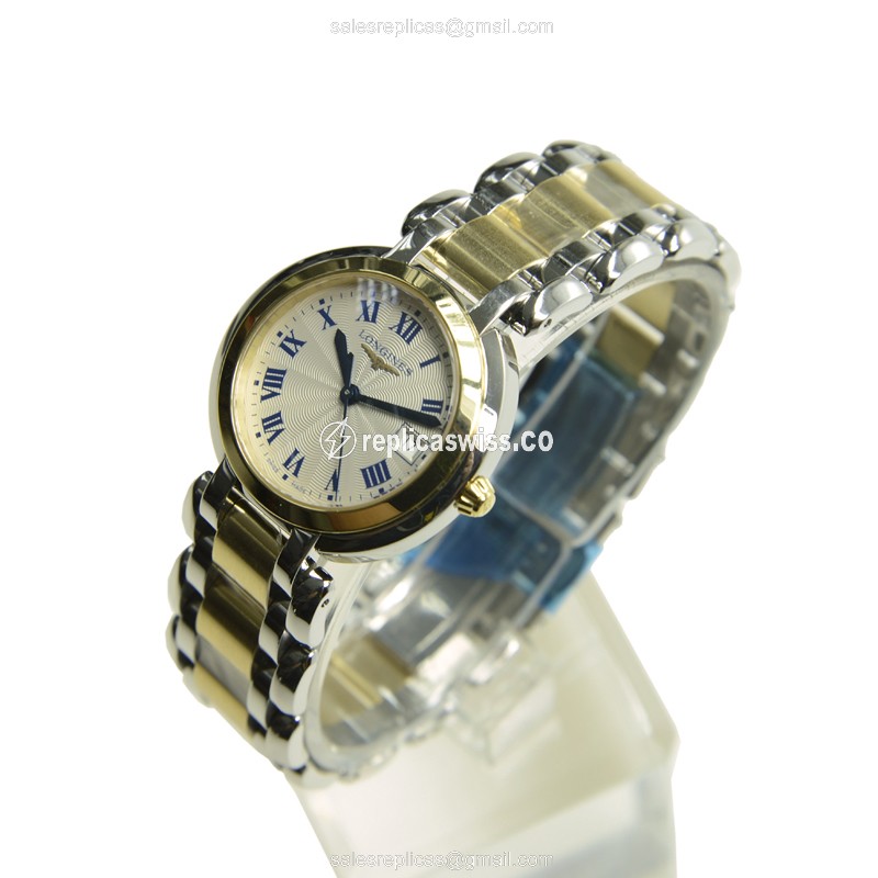 Longines PRIMA LUNA Replica - Quartz - 18kt Gold/Steel Case - Silver Dial - View 3