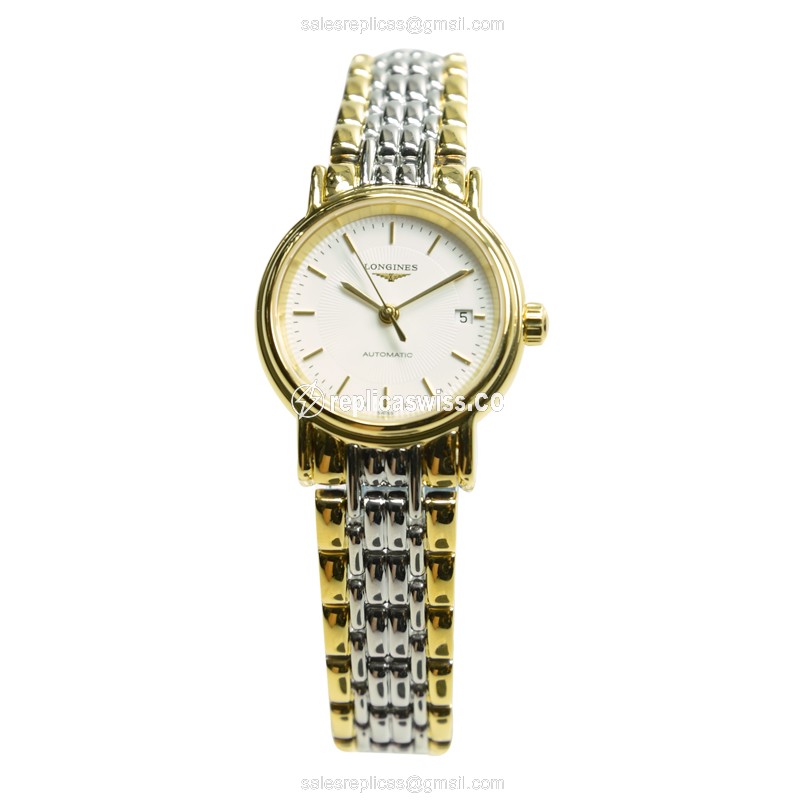 Longines Presence Replica - PVD Gold - Automatic - White Dial, Silver Strap - View 2