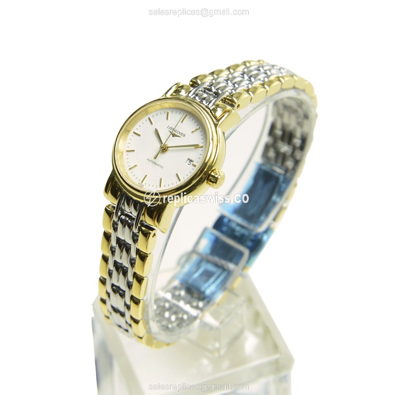 Longines Presence Replica - PVD Gold - Automatic - White Dial, Silver Strap - View 3