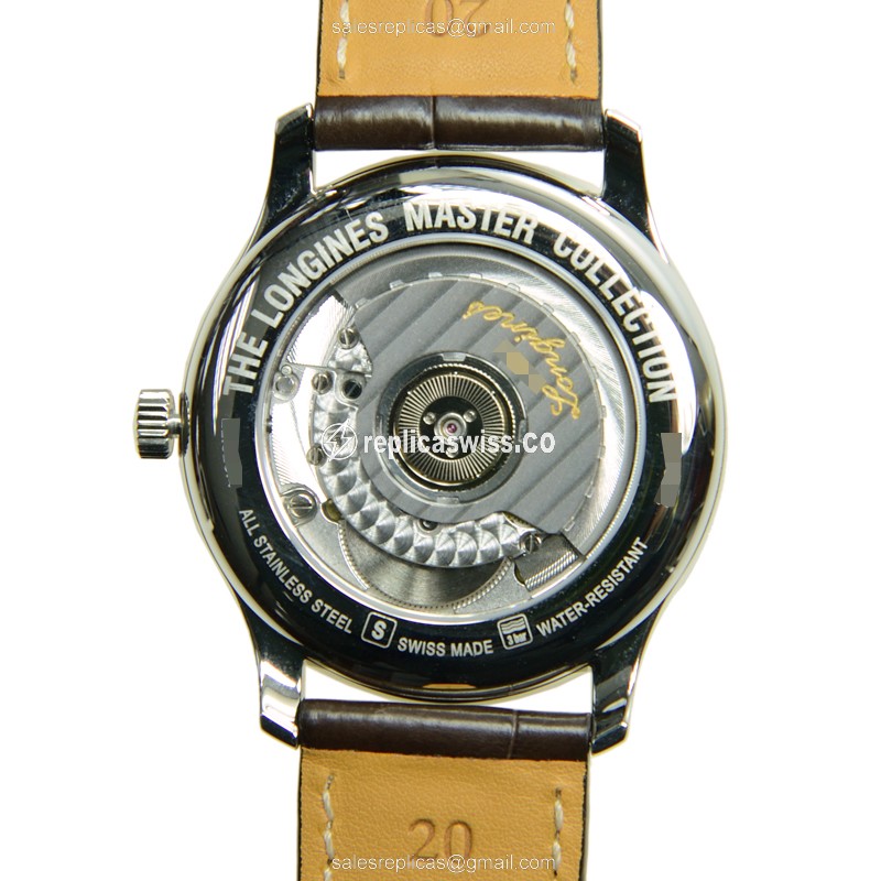 Longines L2.628.4.78.5 Replica - Automatic - White Dial - Alligator Black - Steel Case - View 3