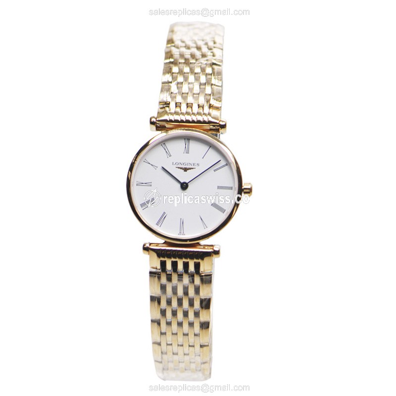 Longines LA GRANDE Replica - Quartz - 18kt Rose Gold - White Dial - Gold Strap - View 2
